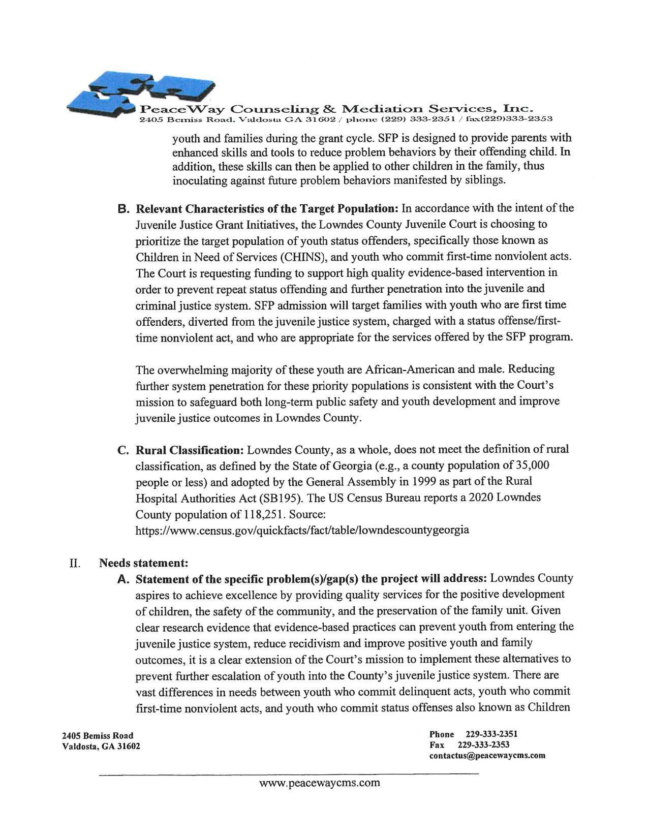 B. Relevant Characteristics of the Target Population: In accordance with the intent of the