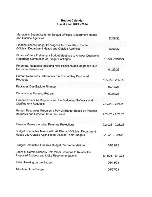 Budget Calendar Fiscal Year 2023-2024