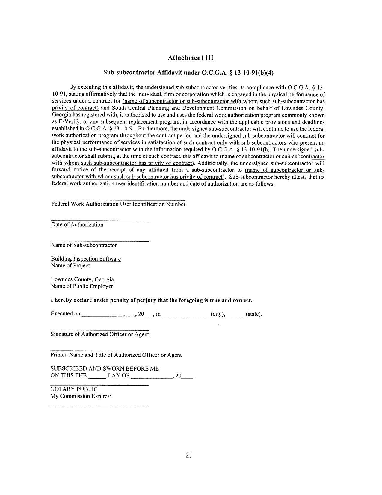 affidavit to the sub-subcontractor with the information required by O.C.G.A. § 13-10-91(b). The undersigned sub-