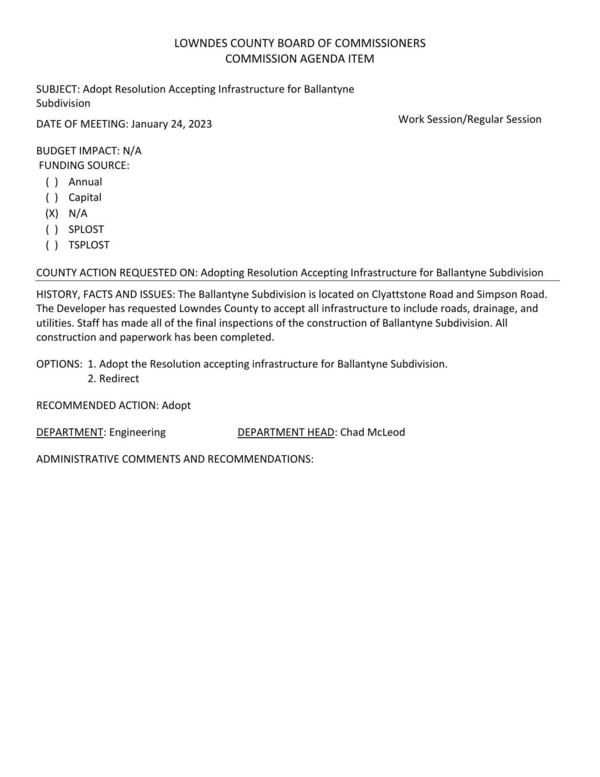 on Clyattstone Road and Simpson Road. ...to accept all infrastructure to include roads, drainage, and utilities.