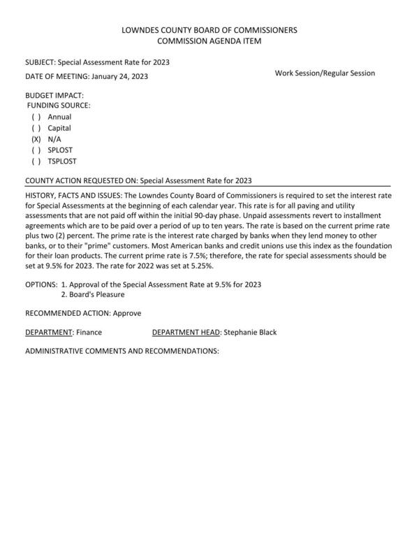 Interest rate: prime +2%, for all paving and utility assessments that are not paid off within the initial 90-day phase.