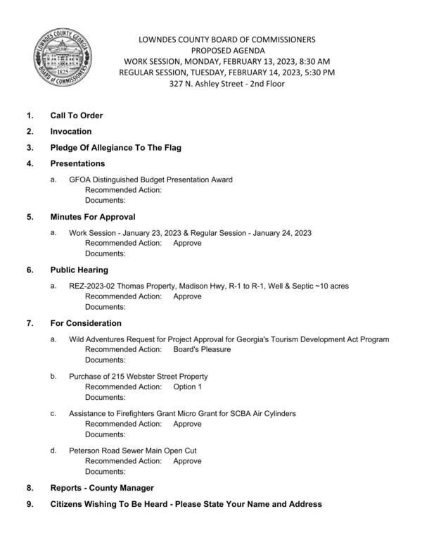 PROPOSED AGENDA