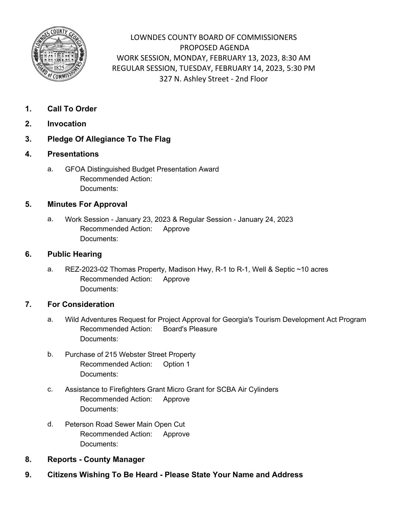 PROPOSED AGENDA