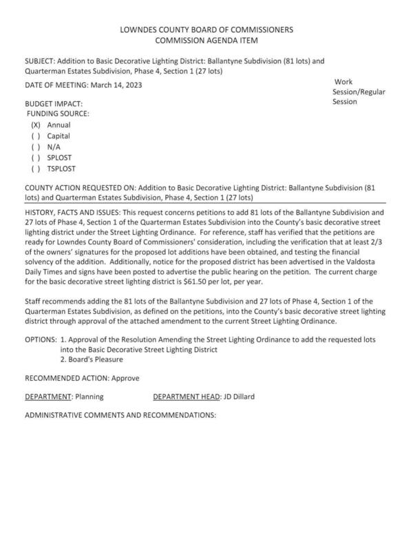 Ballantyne Subdivision (81 lots) and Quarterman Estates Subdivision, Phase 4, Section 1 (27 lots)