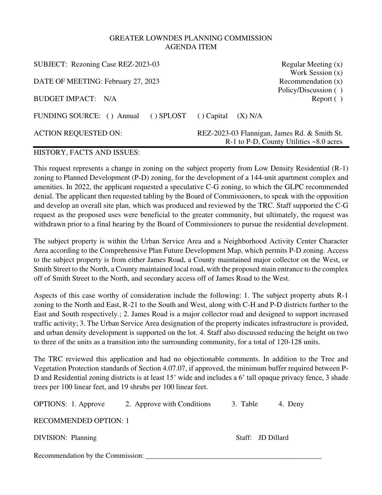 for the development of a 144-unit apartment complex and amenities.