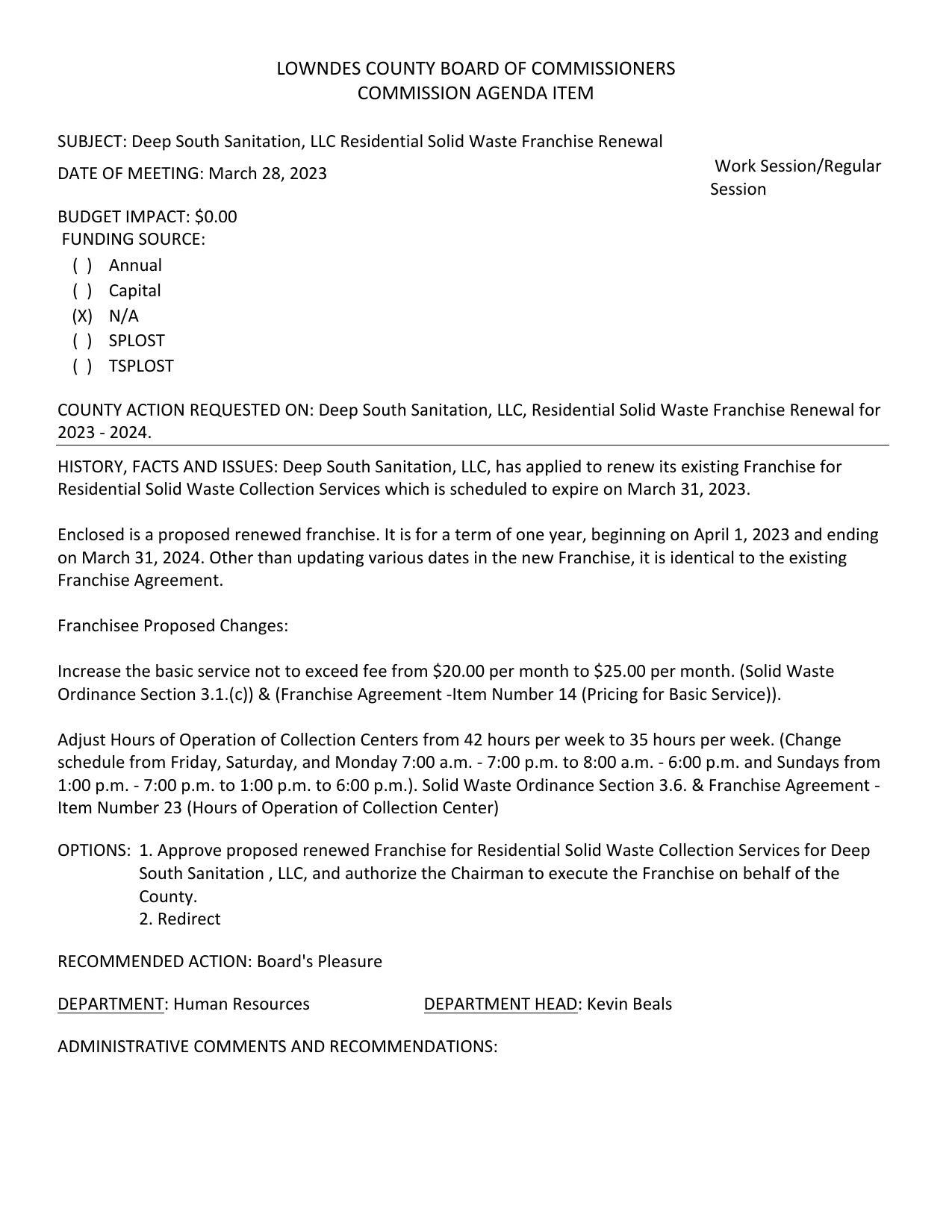 Ordinance Section 3.1.(c)) & (Franchise Agreement -Item Number 14 (Pricing for Basic Service)).