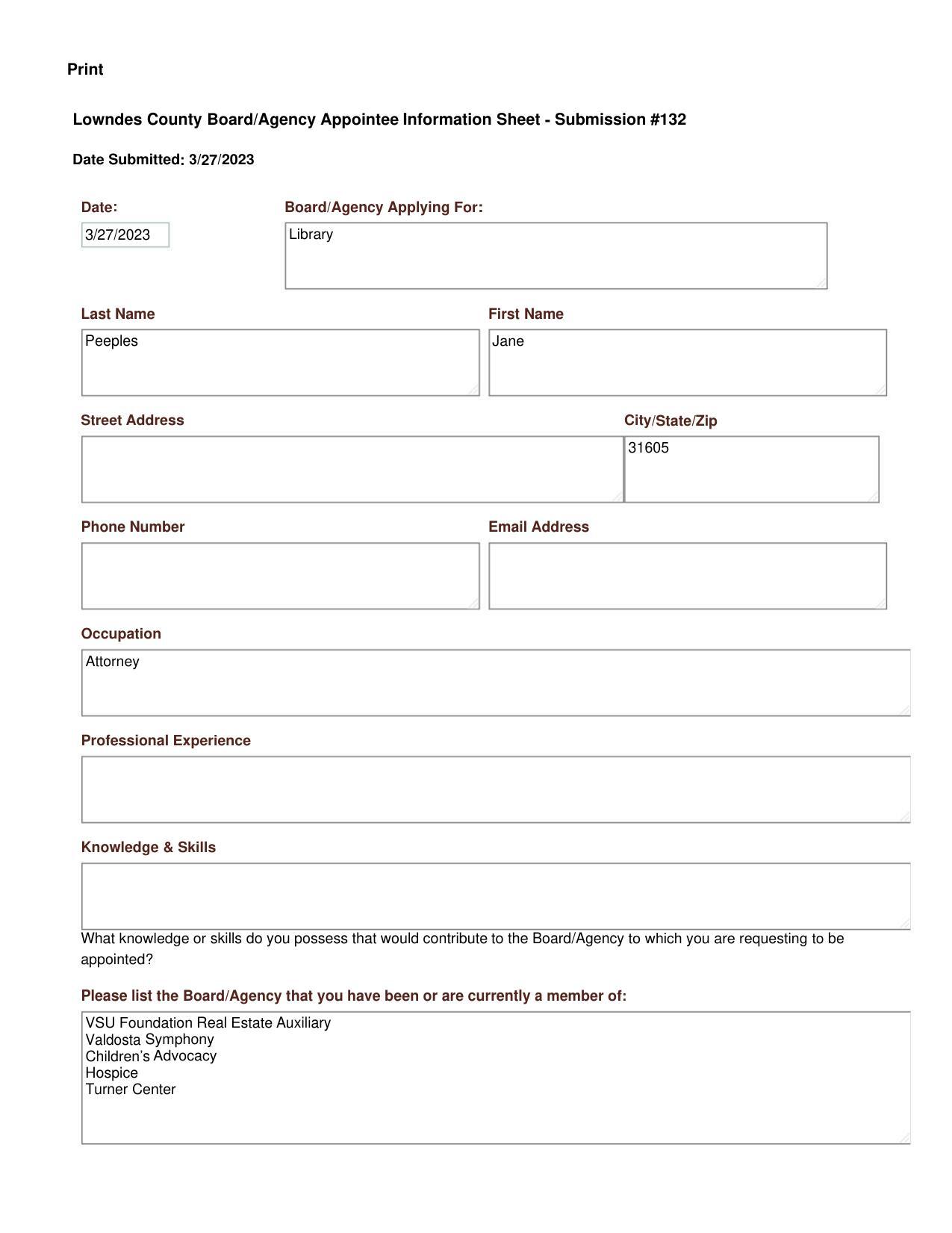 Jane Peeples application