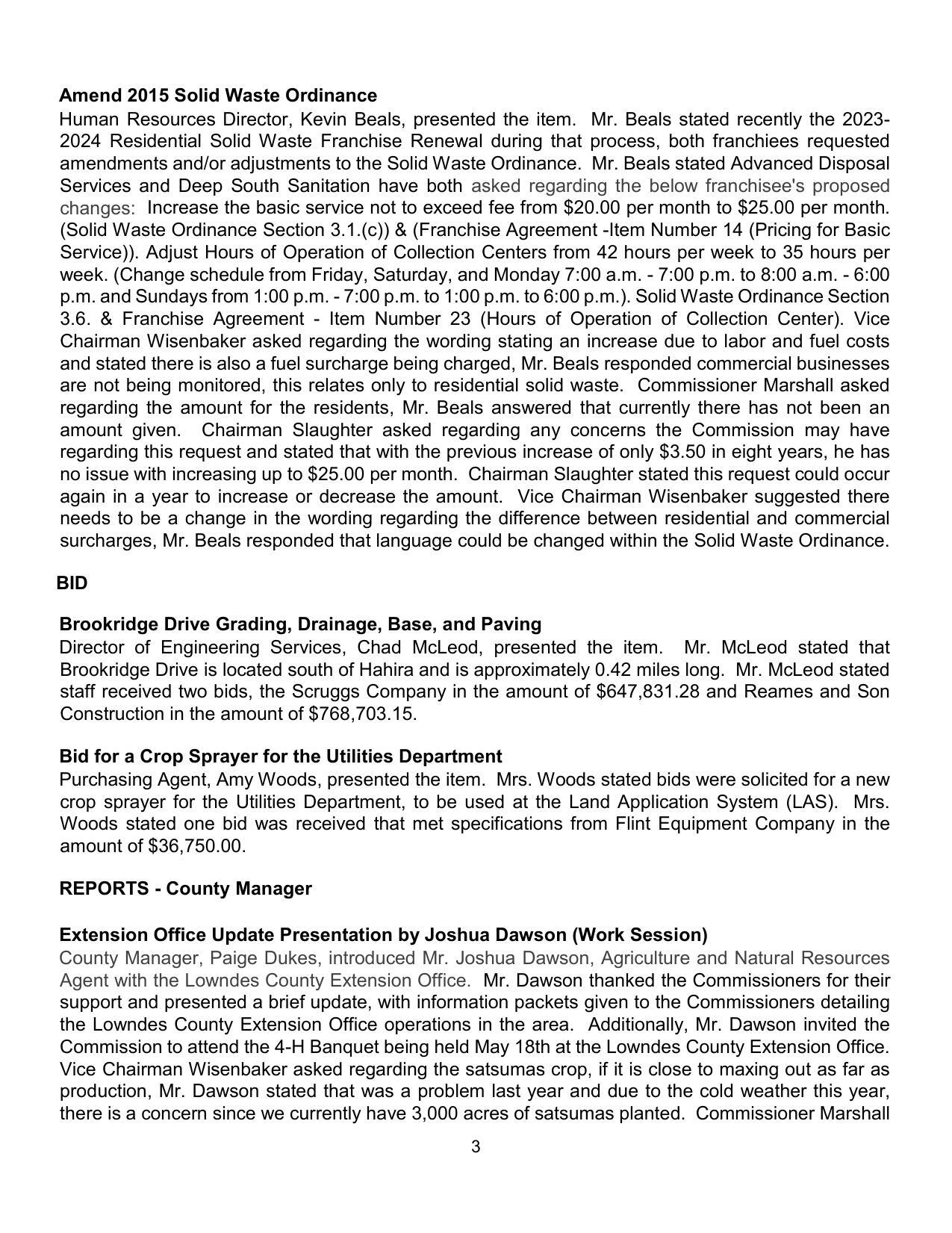 (Solid Waste Ordinance Section 3.1.(c)) & (Franchise Agreement -ltem Number 14 (Pricing for Basic