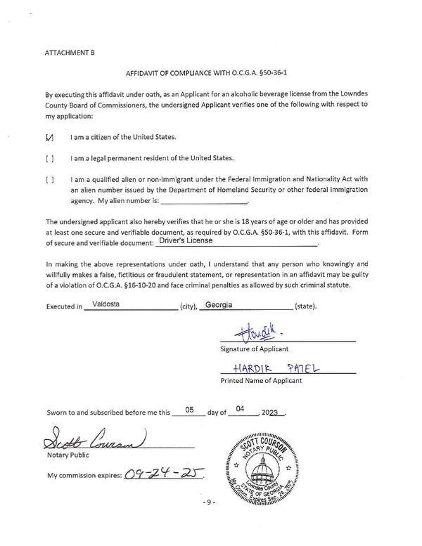 AFFIDAVIT OF COMPLIANCE WITH 0.C.G.A. §50-36-1