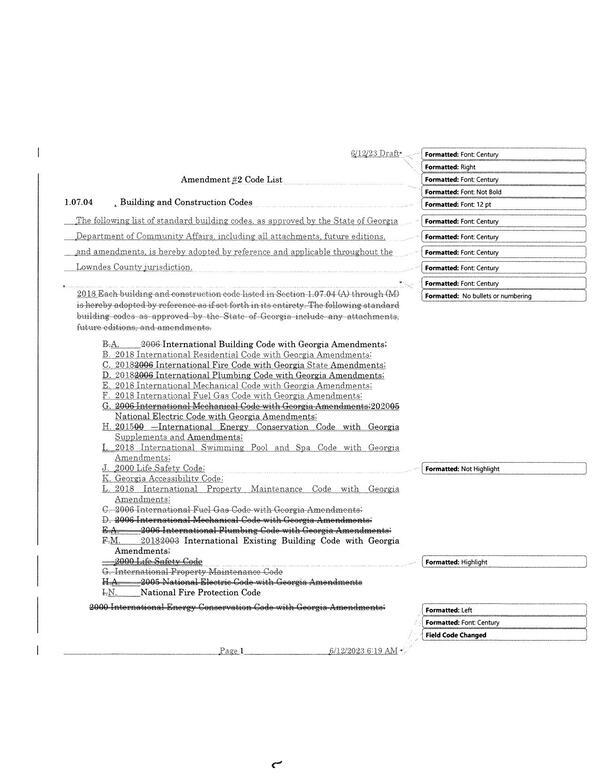 Amendment #2 Code List