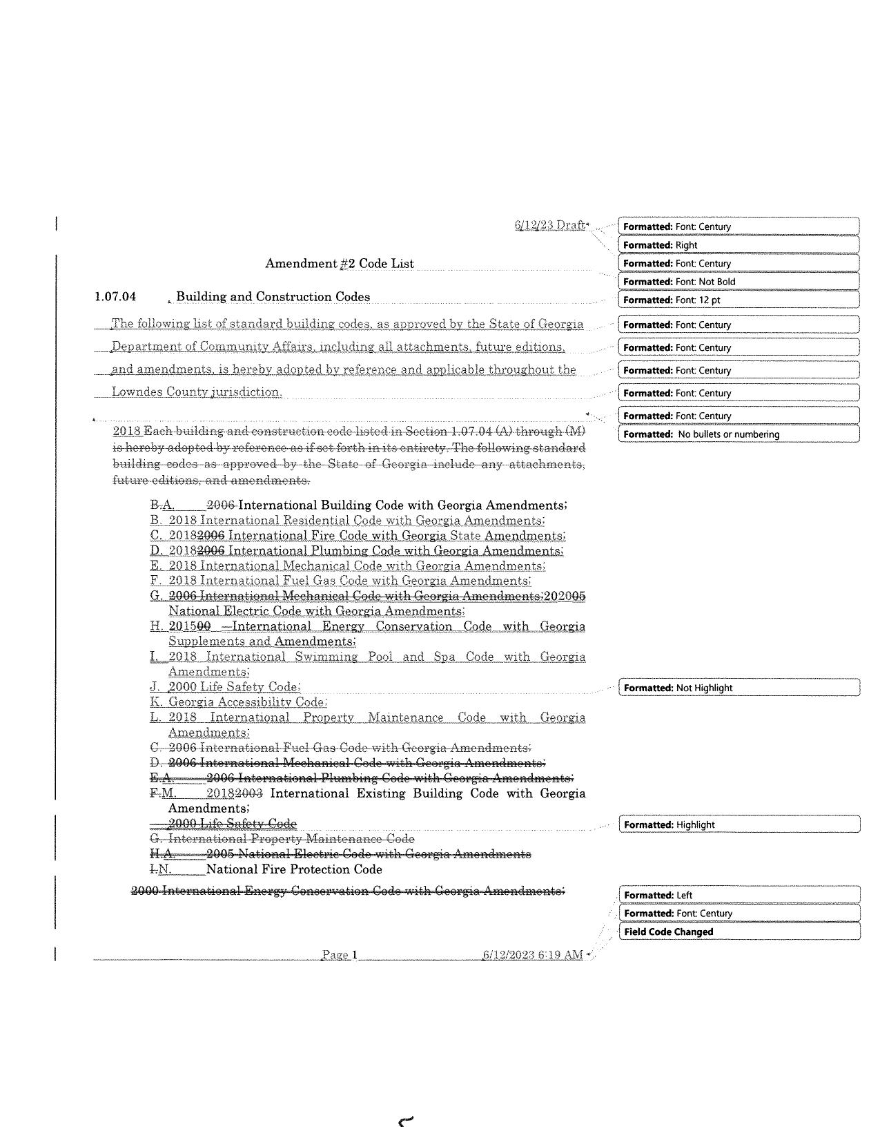 Amendment #2 Code List