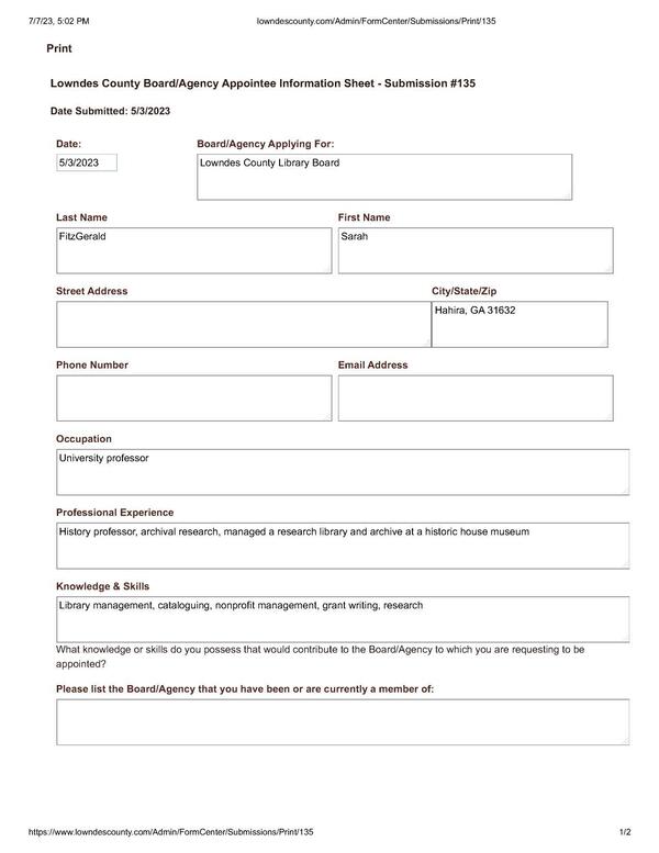 Sarah FitzGerald application