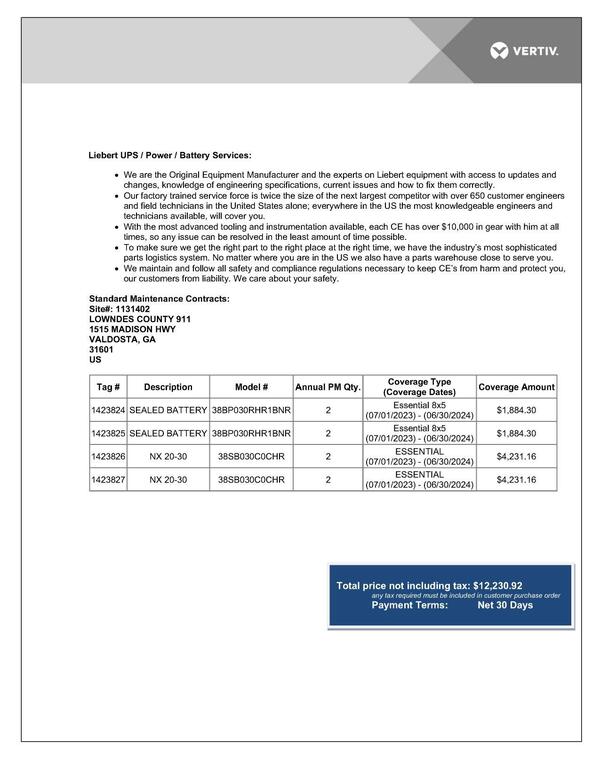 Standard Maintenance Contracts: