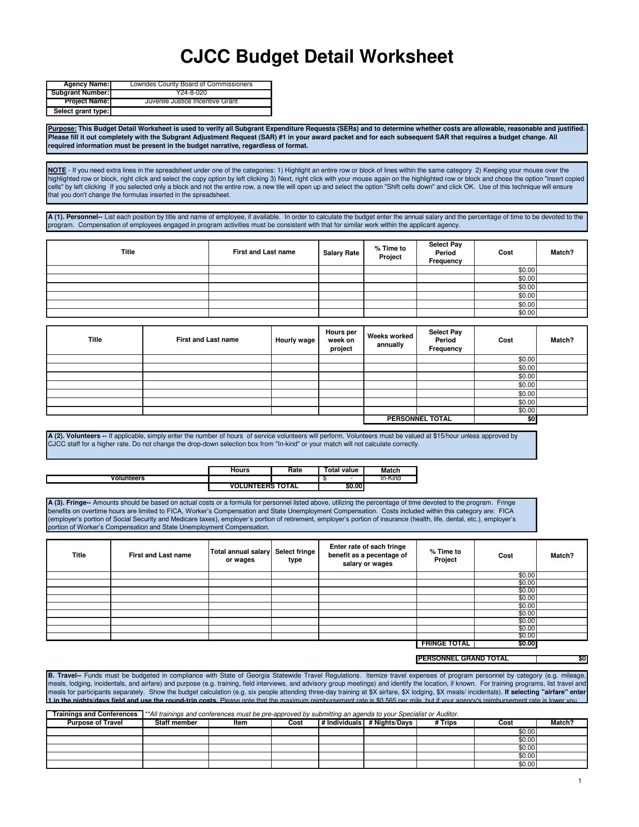 CJCC Budget Detail Worksheet