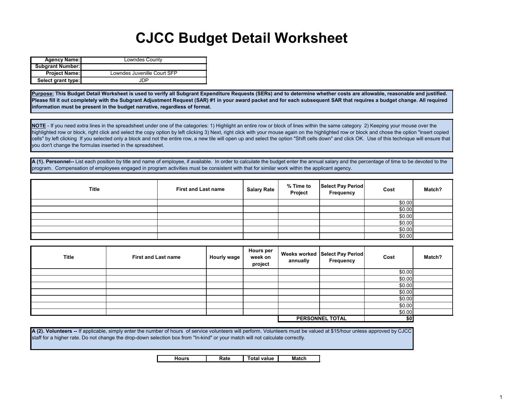 CJCC Budget Detail Worksheet