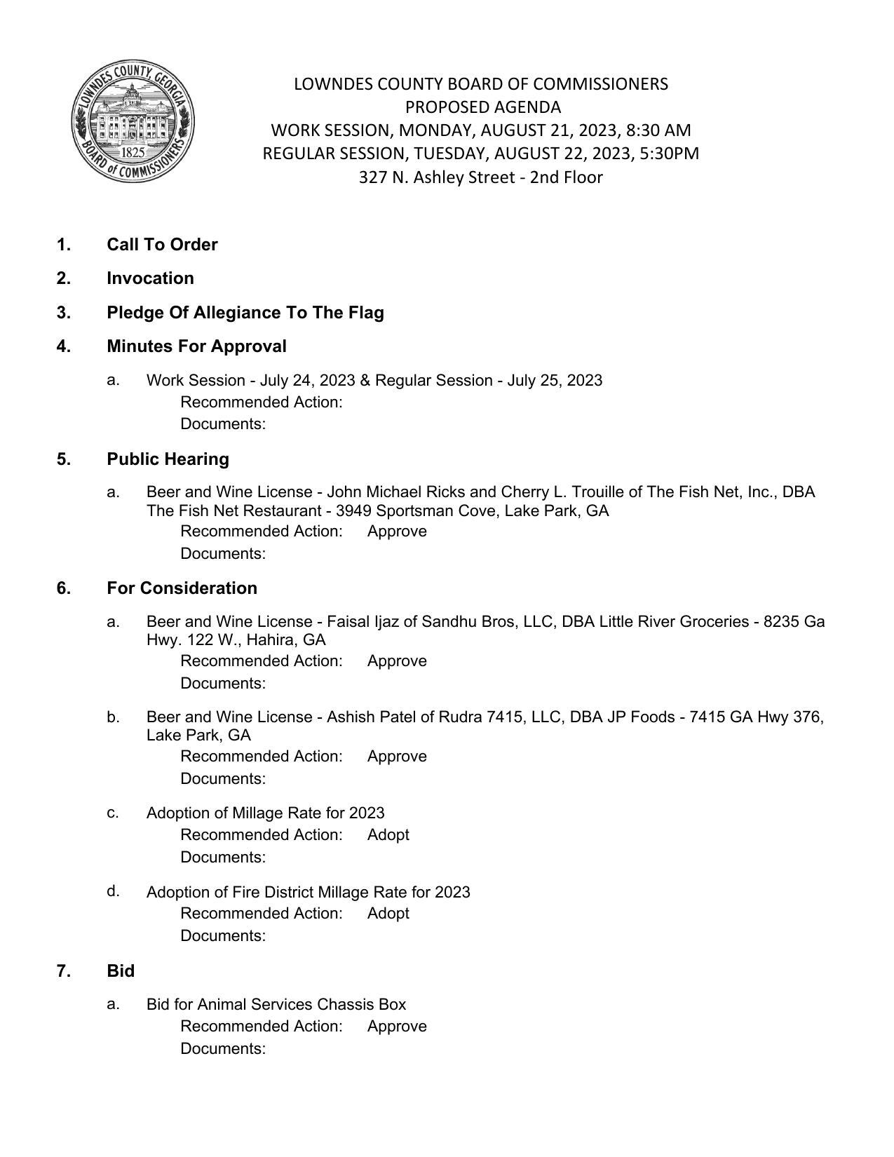 PROPOSED AGENDA