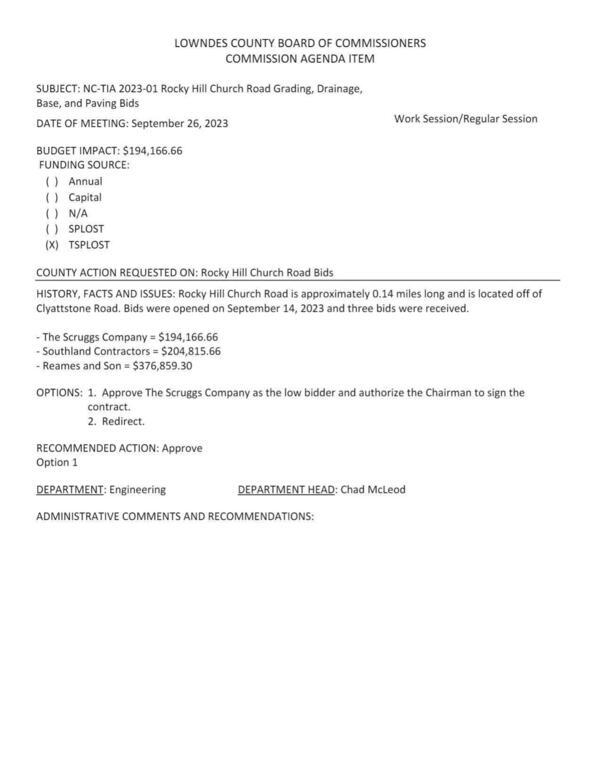 [BUDGET IMPACT: $194,166.66 Rocky Hill Church Road is approximately 0.14 miles long and is located off of Clyattstone Road.]