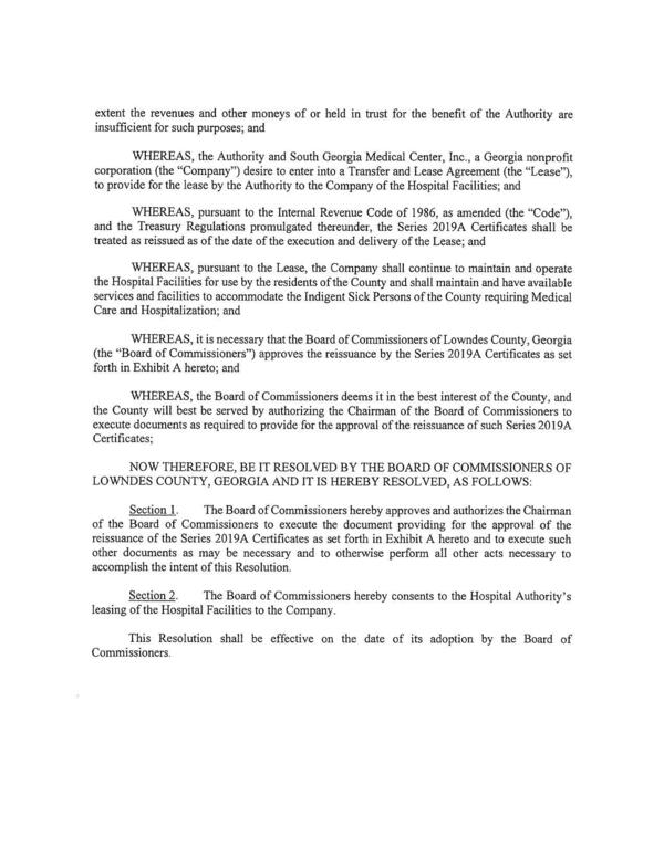 Section 1. The Board of Commissioners hereby approves and authorizes the Chairman