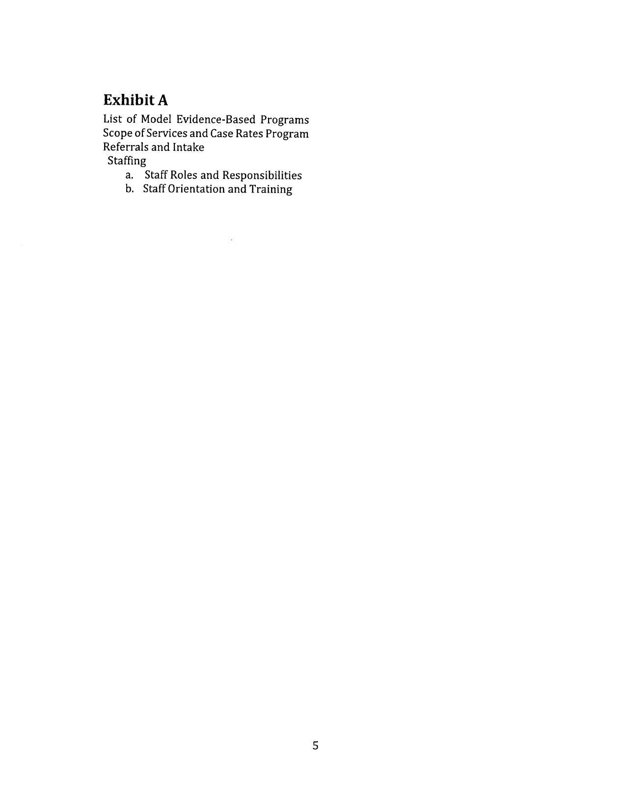 Exhibit A: List of Model Evidence-Based Programs, Scope of Services and Case Rates Program, Referrals and Intake Staffing