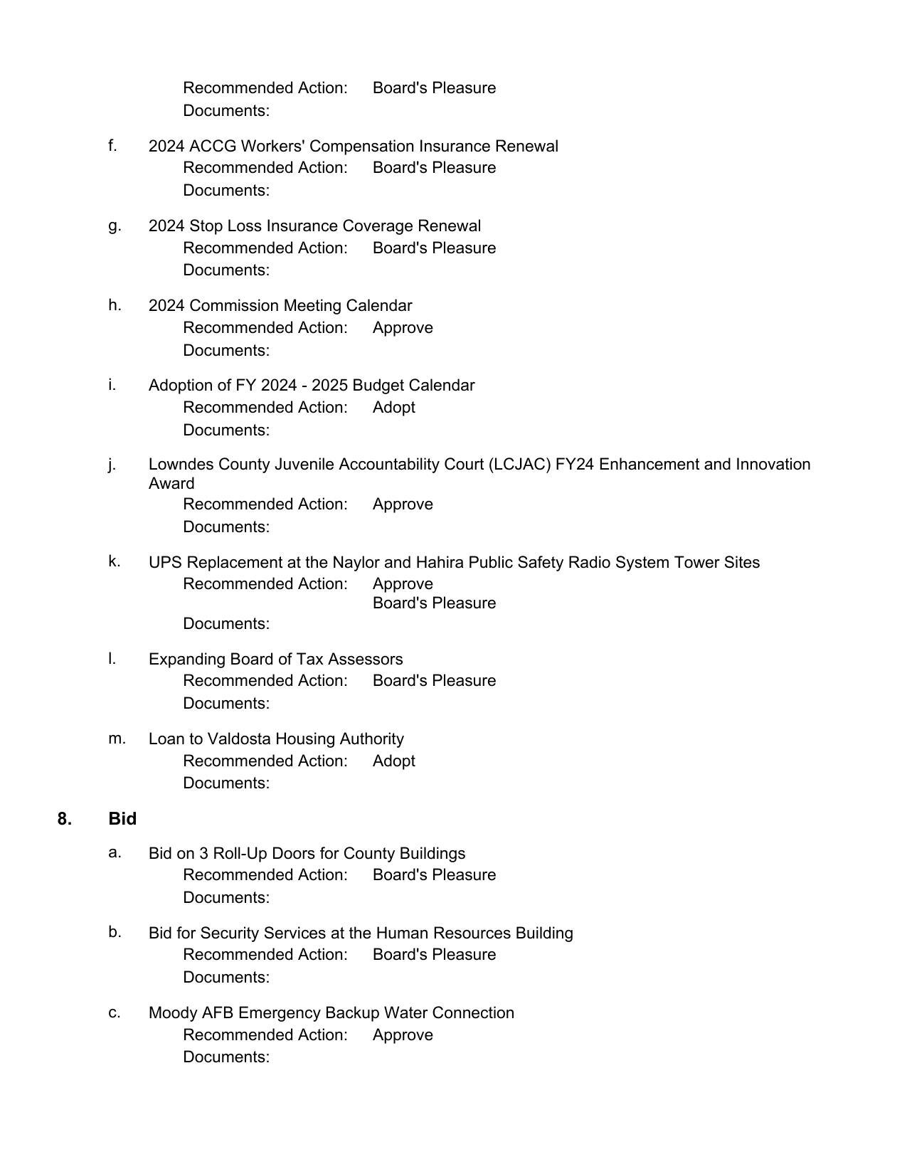 Insurance, Tax Assessors, bids