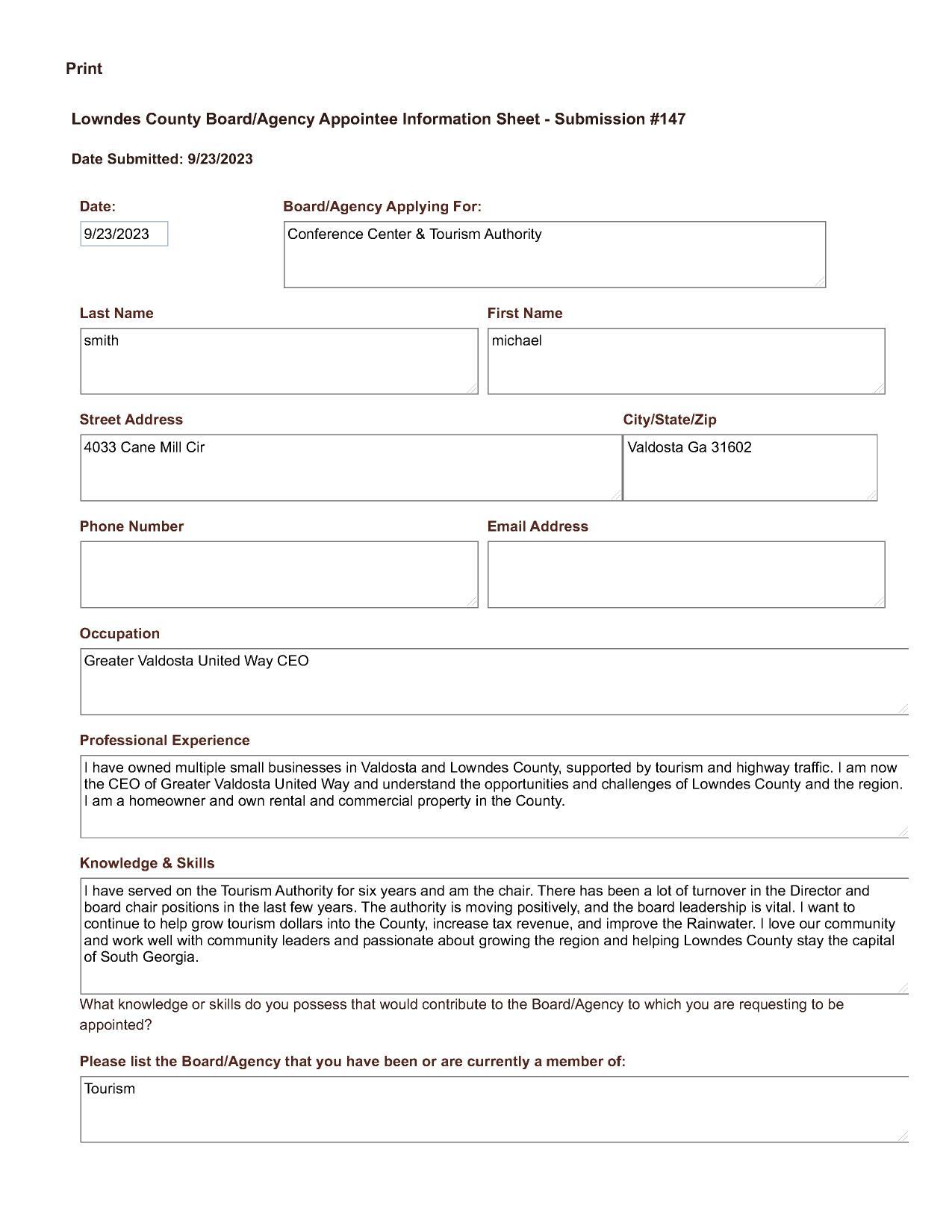 Michael Smith application