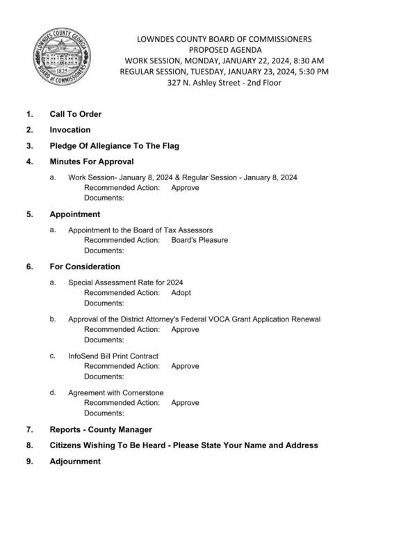 PROPOSED AGENDA