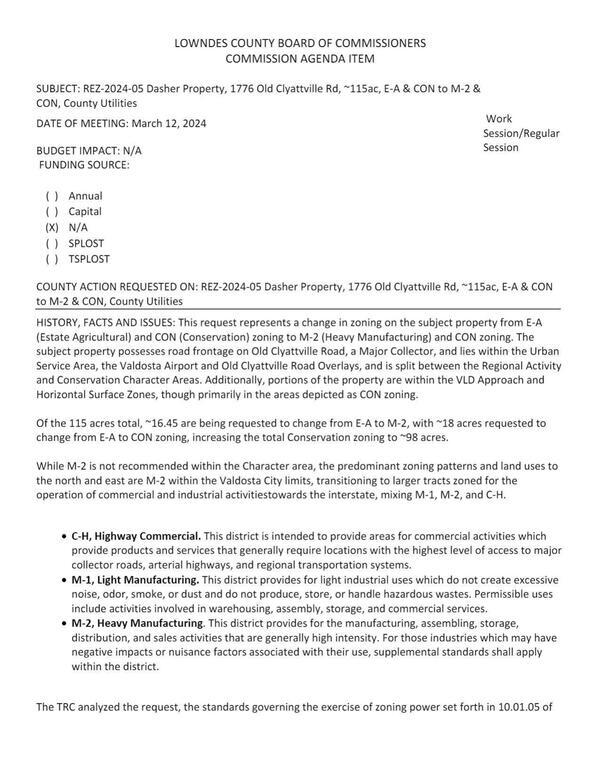 BUDGET IMPACT: N/A to M-2 and CON zoning.