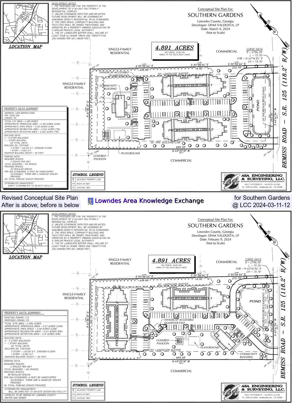 New and old Conceptual Site Plans for Southern Gardens, 4609 Bemiss Road