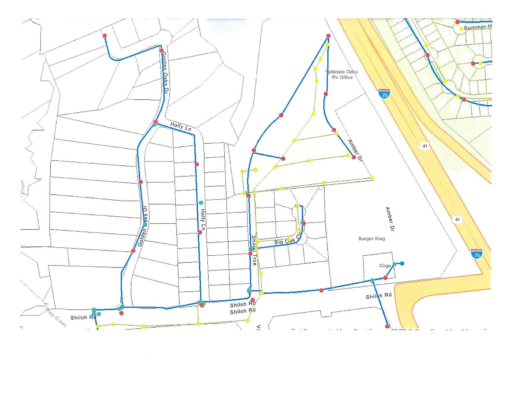 Map: Lowndes County water and sewer lines, Shiloh Road