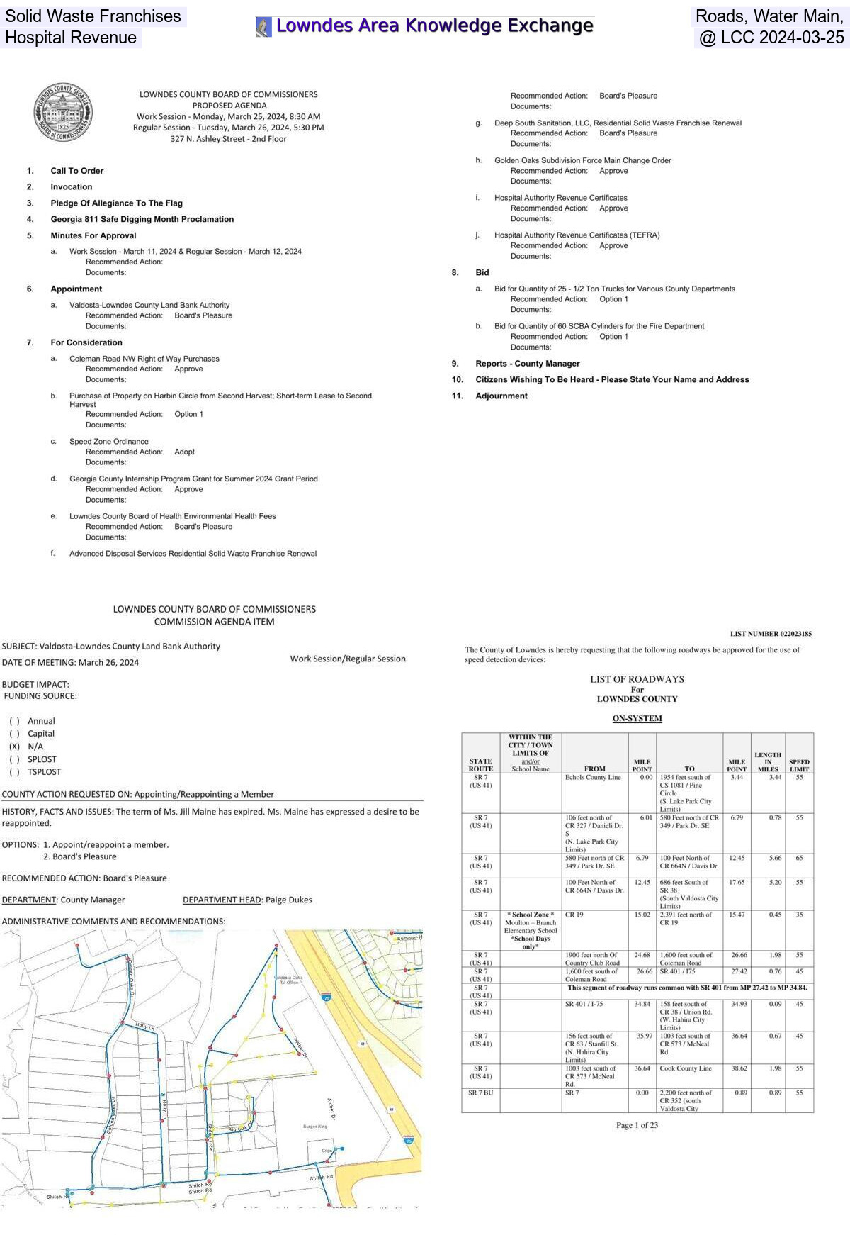 Packet: Solid Waste Franchises, Roads, Water Main, Hospital Revenue @ LCC 2024-03-25