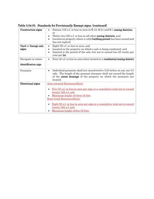 [Table 5.04.05. Standards for Provisionally Exempt signs. (continued)]