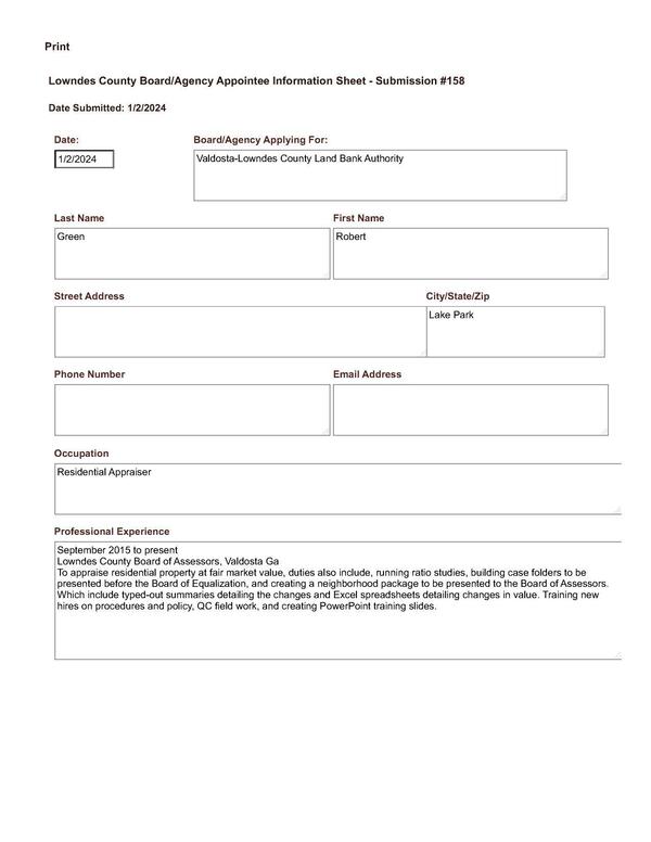 Robert Green application