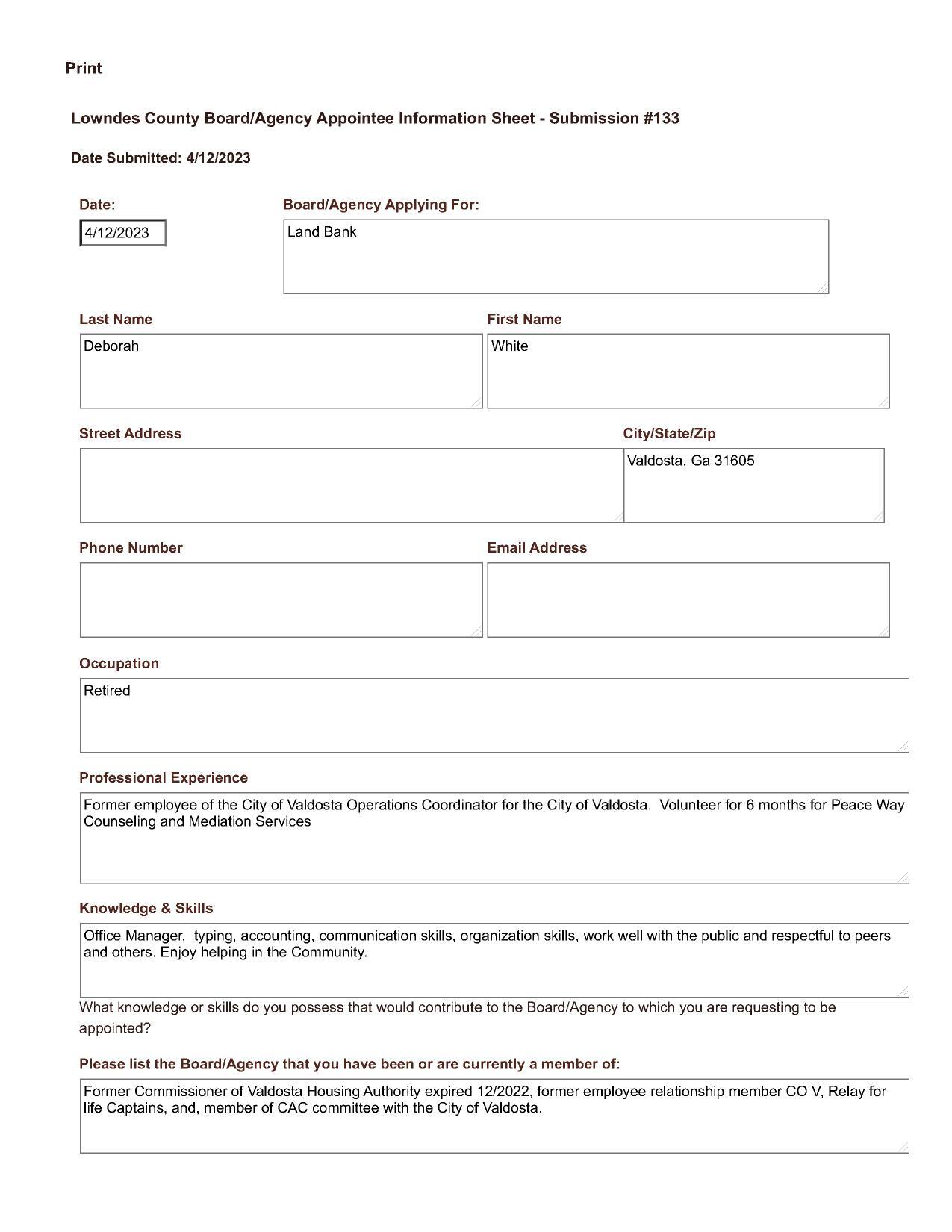 Deborah White application