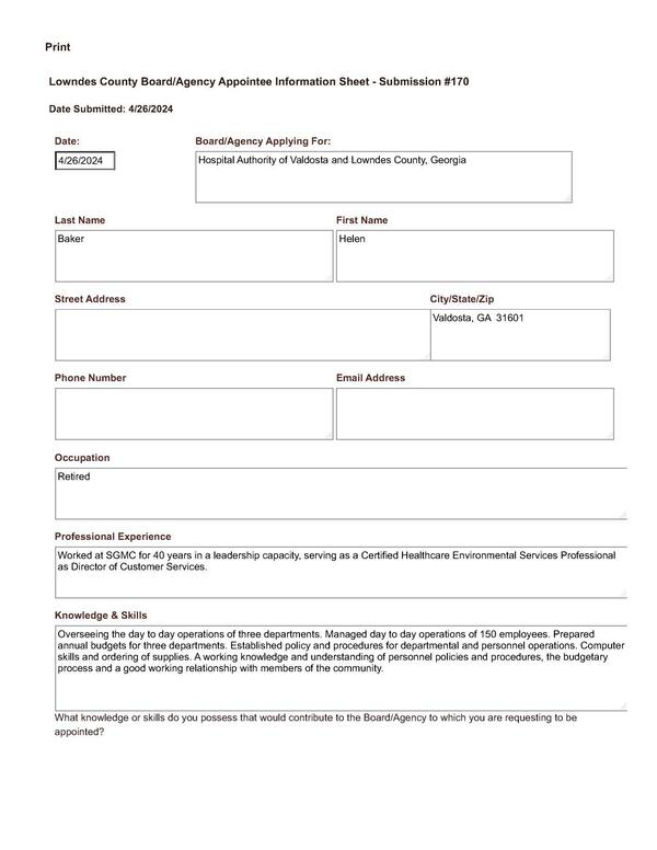 Helen Baker application