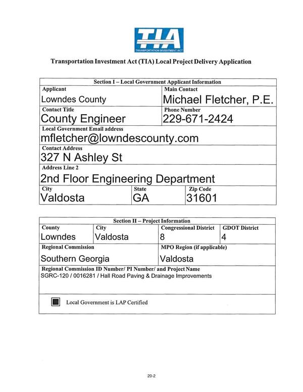 Section I — Local Government Applicant Information