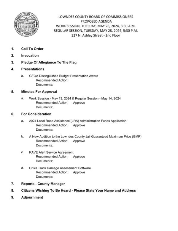 PROPOSED AGENDA