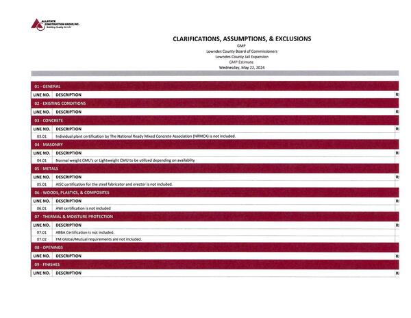 CLARIFICATIONS, ASSUMPTIONS, & EXCLUSIONS