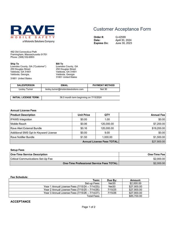 RAVE Customer Acceptance Form