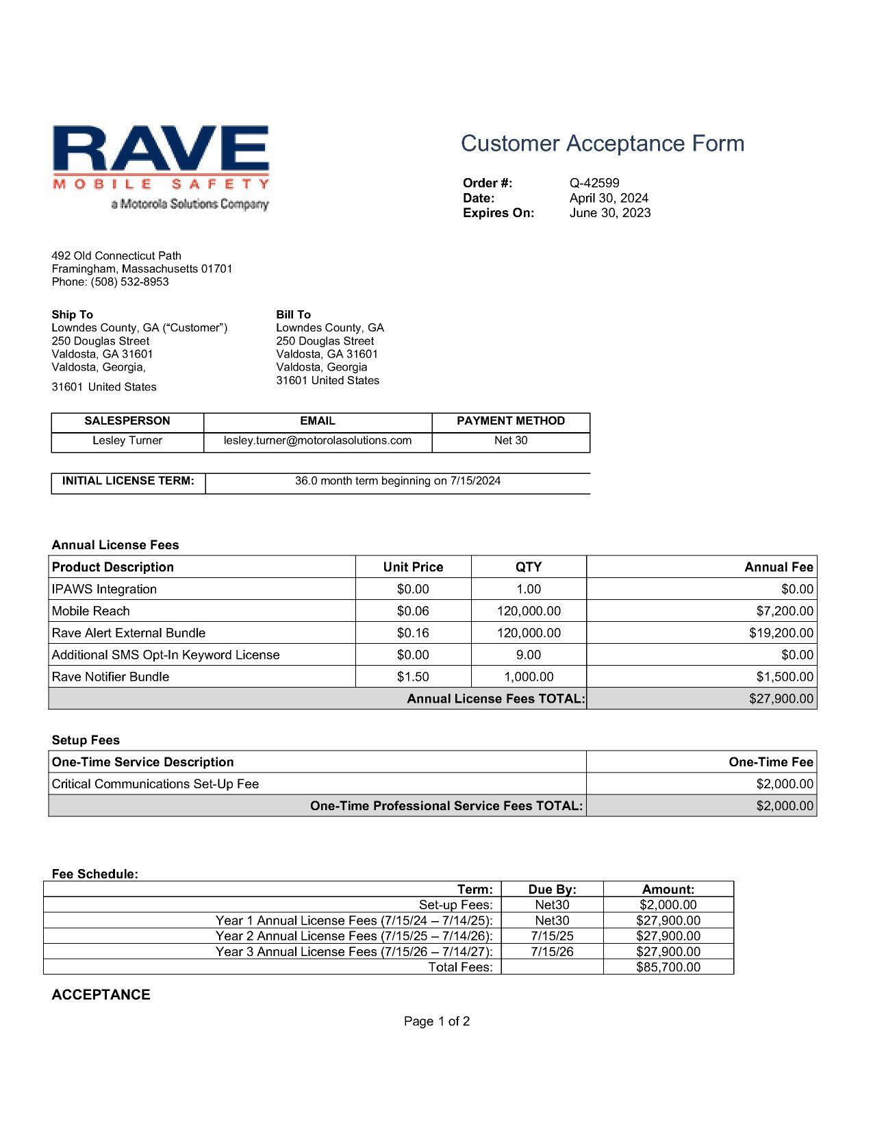 RAVE Customer Acceptance Form