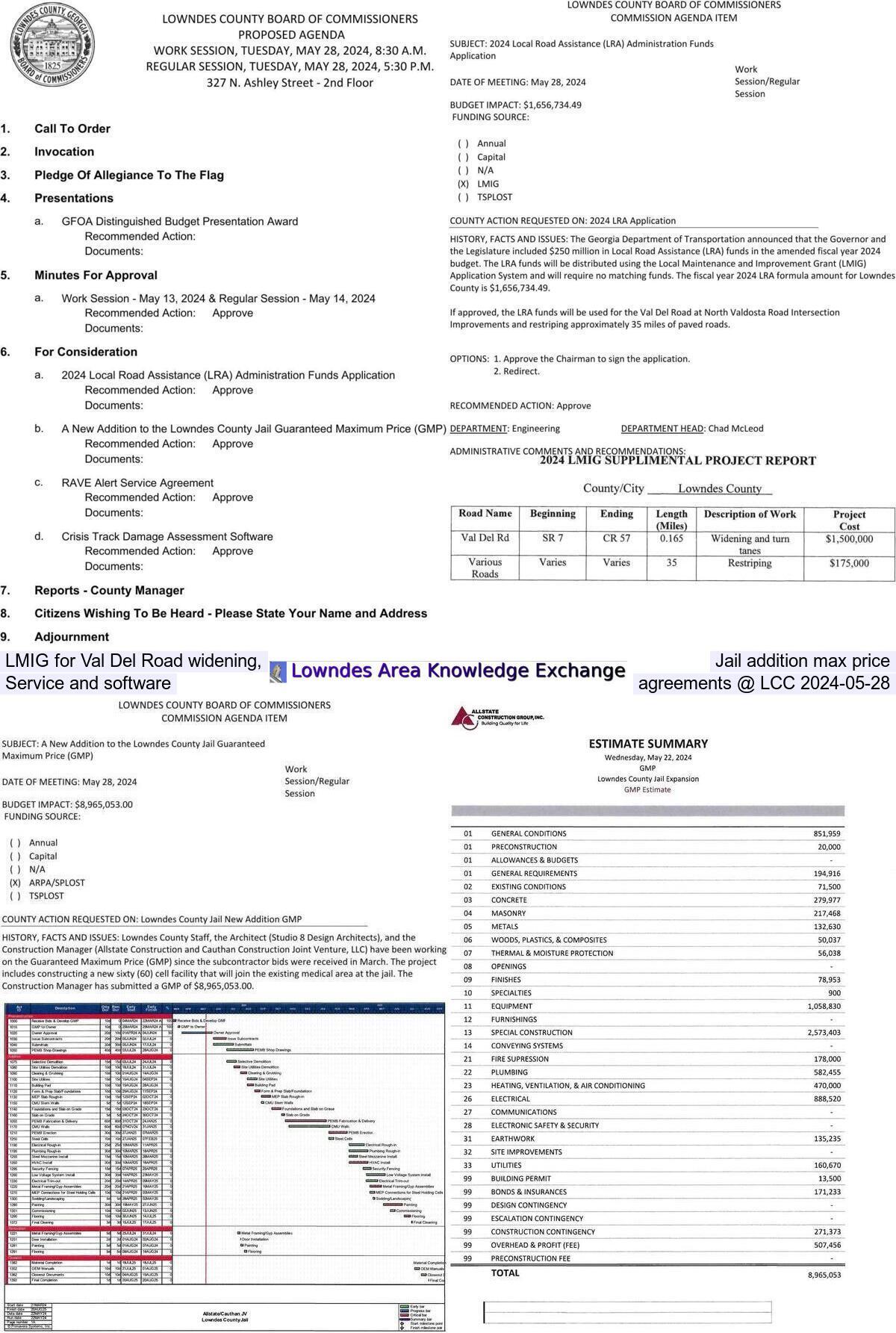 [LMIG for Val Del Road widening, Jail addition max price, Service and software agreements @ LCC 2024-05-28]