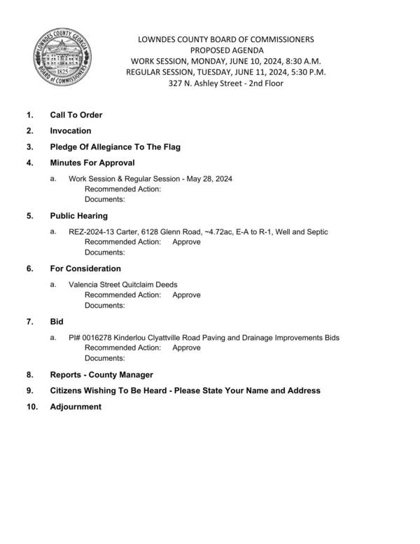 PROPOSED AGENDA