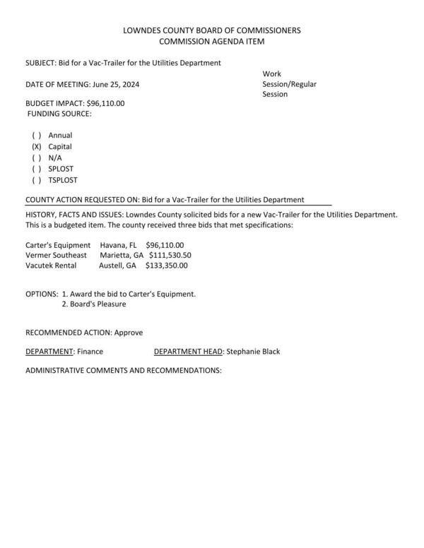 [BUDGET IMPACT: $96,110.00 Three bids; recommend Carter's Equipment (low bid)]