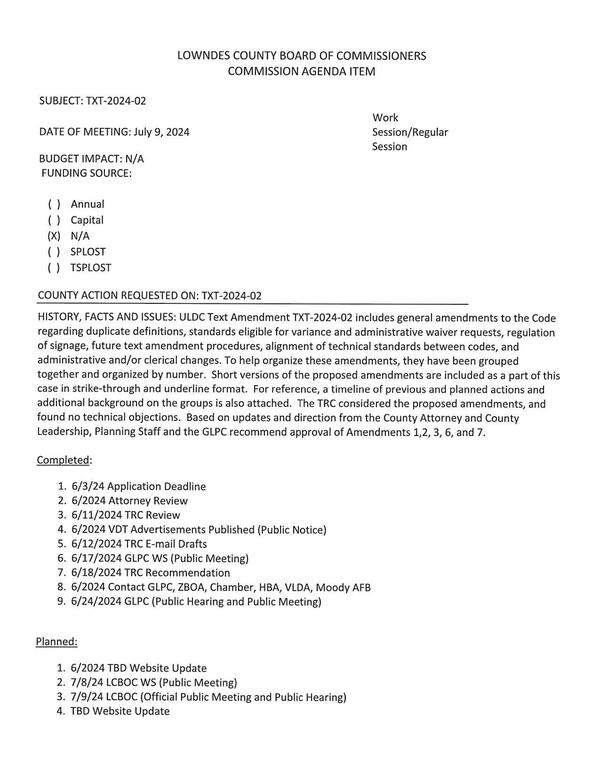 includes general amendments to the Code regarding duplicate definitions, standards eligible for variance and administrative waiver requests, regulation of signage, future text amendment procedures, alignment of technical standards between codes, and administrative and/or clerical changes.