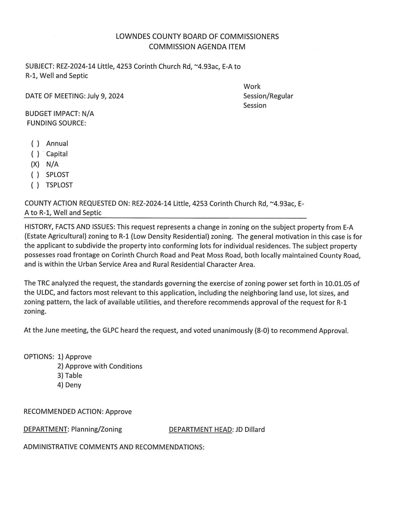 for the applicant to subdivide the property into conforming lots for individual residences. GLPC recommended 8:0 to recommend approval.