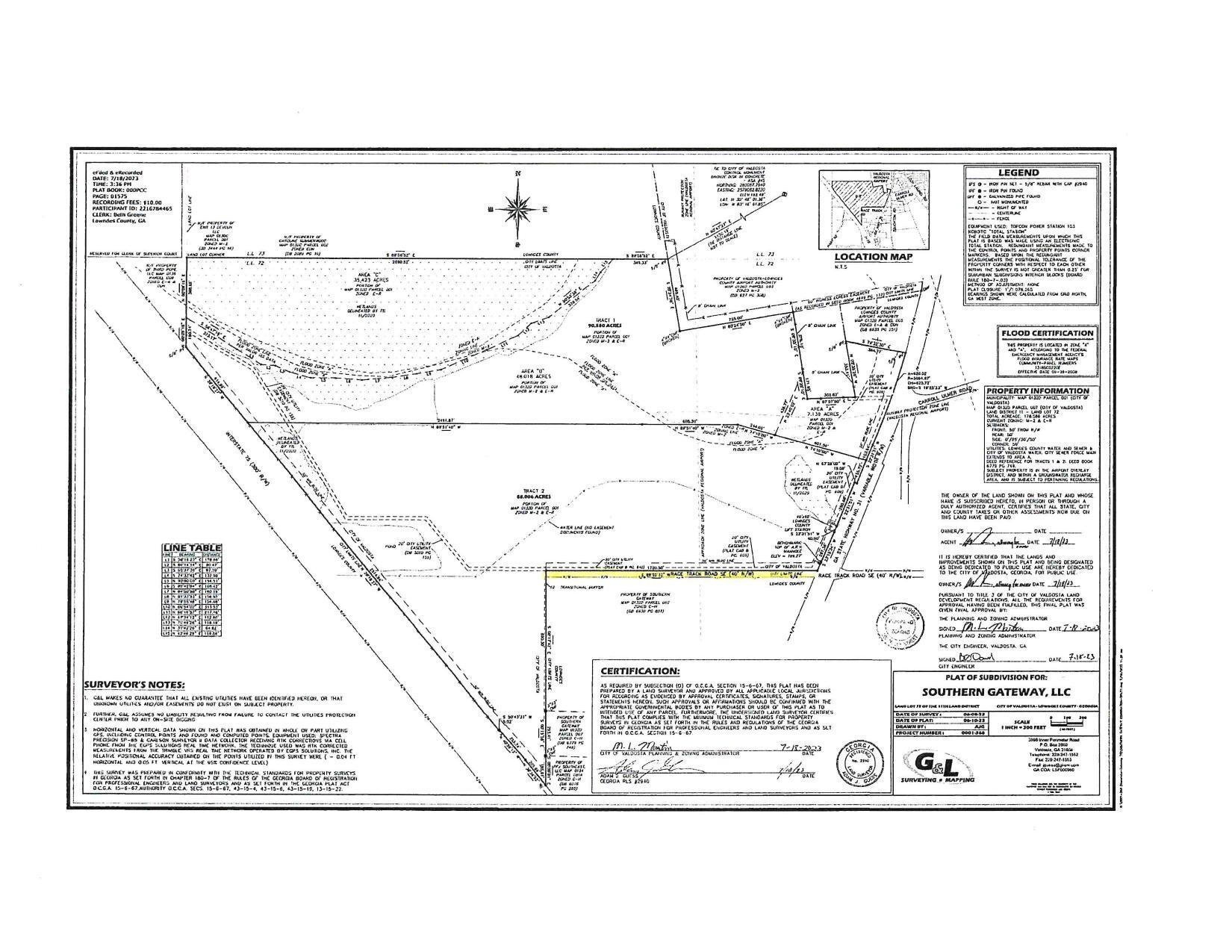 Plat of Subdivsion for: Southern Gateway, LLC