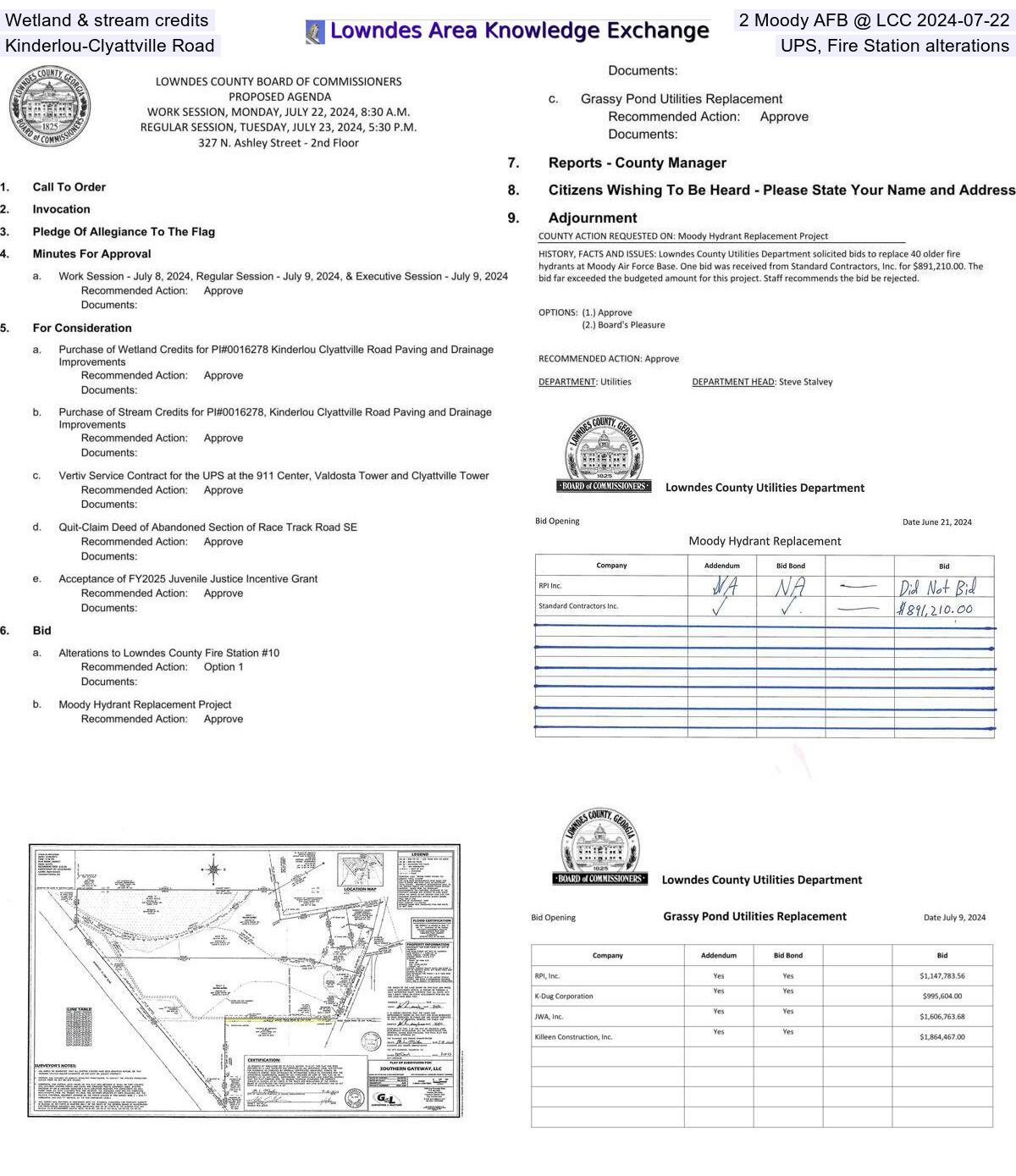 Wetland & stream credits for Kinderlou-Clyattville Road, 2 Moody AFB projects, UPS, Fire Station alterations @ LCC 2024-07-22