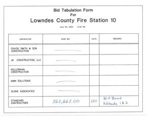 [Bid Tabulation Form: one bid from Standard Contractors]