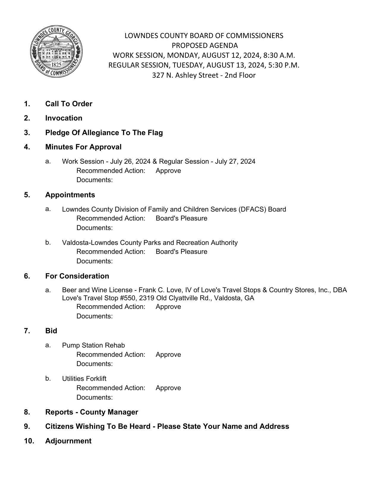 PROPOSED AGENDA