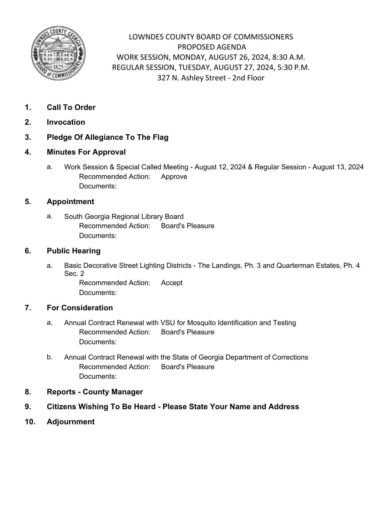 PROPOSED AGENDA