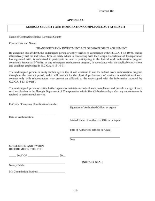 TRANSPORTATION INVESTMENT ACT OF 2010 PROJECT AGREEMENT